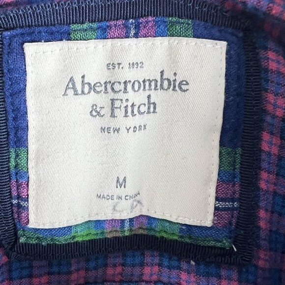 ABERCROMBIE & FITCH Women’s S Blue Pink Plaid Button Up Shirt Y2K Preppy Fitted - Picture 3 of 7